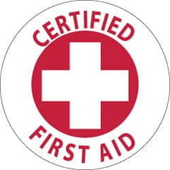 NMC - Certified First Aid, Hard Hat Label - Red on White, 2" Thick, For Accident Prevention - Caliber Tooling