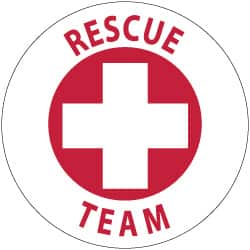 NMC - Rescue Team, Hard Hat Label - Red on White, 2" Thick, For Accident Prevention - Caliber Tooling