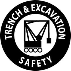 NMC - Trench & Excavation Safety, Hard Hat Label - Black on White, 2" Thick, For Accident Prevention - Caliber Tooling