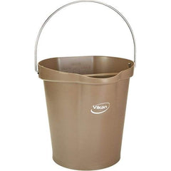 Vikan - 3 Gal, 12-1/2" High, Polypropylene Round Brown Single Pail with Pour Spout - Handle Included, 12.81" Top Diam - Caliber Tooling