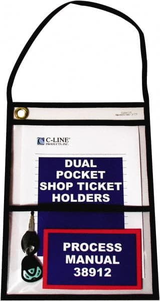 C-LINE - 15 Piece Clear Dual Pocket Stitched Hanging Shop Ticket Holder - 12" High x 9" Wide - Caliber Tooling