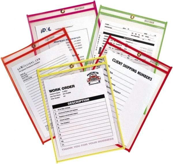 C-LINE - 10 Piece Neon Orange, Green, Red, Yellow & Pink Stitched Shop Ticket Holder - 12" High x 9" Wide - Caliber Tooling