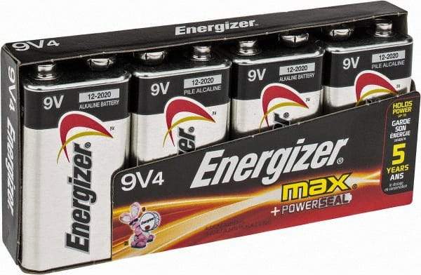 Energizer - Size 9V, Alkaline, 4 Pack, Standard Battery - 9 Volts, Miniature Snap Terminal, 6LR61, ANSI, IEC Regulated - Caliber Tooling