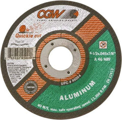 Camel Grinding Wheels - 46 Grit, 4-1/2" Wheel Diam, Type 27 Depressed Center Wheel - Medium Grade, Aluminum Oxide, Resinoid Bond, N Hardness, 13,300 Max RPM - Caliber Tooling