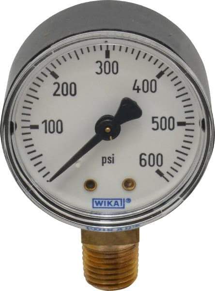 Wika - 2" Dial, 1/4 Thread, 0-600 Scale Range, Pressure Gauge - Lower Connection Mount, Accurate to 3-2-3% of Scale - Caliber Tooling