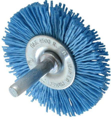 Value Collection - 2-3/8" OD, 1/4" Shank Diam, Crimped Nylon Wheel Brush - 1/4" Face Width, 5/16" Trim Length, 4,500 RPM - Caliber Tooling