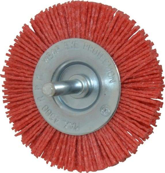 Value Collection - 3" OD, 1/4" Shank Diam, Crimped Nylon Wheel Brush - 1/4" Face Width, 5/16" Trim Length, 4,500 RPM - Caliber Tooling