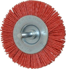 Value Collection - 3" OD, 1/4" Shank Diam, Crimped Nylon Wheel Brush - 1/4" Face Width, 5/16" Trim Length, 4,500 RPM - Caliber Tooling