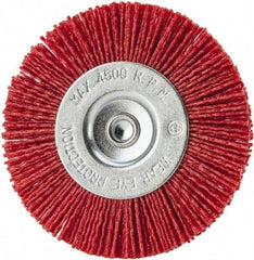 Value Collection - 4" OD, 1/4" Shank Diam, Crimped Nylon Wheel Brush - 1/4" Face Width, 5/16" Trim Length, 4,500 RPM - Caliber Tooling