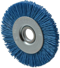 Value Collection - 3" OD, 1/2" Shank Diam, 1/2" Arbor Hole, Crimped Nylon Wheel Brush - 3/8" Face Width, 5/16" Trim Length, 4,500 RPM - Caliber Tooling