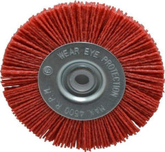 Value Collection - 4" OD, 1/2" Shank Diam, 1/2" Arbor Hole, Crimped Nylon Wheel Brush - 1/2" Face Width, 5/16" Trim Length, 4,500 RPM - Caliber Tooling