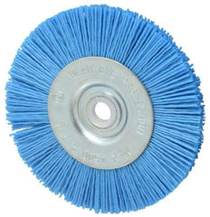 Value Collection - 4" OD, 1/2" Shank Diam, 1/2" Arbor Hole, Crimped Nylon Wheel Brush - 1/2" Face Width, 5/16" Trim Length, 4,500 RPM - Caliber Tooling