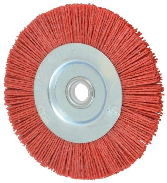 Value Collection - 5" OD, 5/8" Shank Diam, 5/8" Arbor Hole, Crimped Nylon Wheel Brush - 5/16" Face Width, 5/16" Trim Length, 3,750 RPM - Caliber Tooling