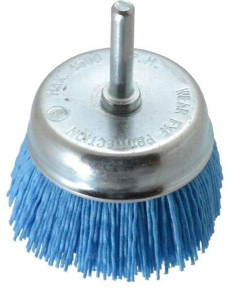 Value Collection - 3" Diam, 1/4" Hole Size Straight Wire Nylon Cup Brush - Fine Grade, 4,500 Max RPM - Caliber Tooling
