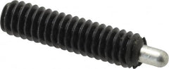 Jergens - 1/4-20, 1" Thread Length, 3/16" Plunger Projection, Steel Threaded Spring Plunger - 0.119" Max Plunger Diam, 1" Plunger Length, 1 Lb Init End Force, 4 Lb Final End Force, 1/8" Hex - Caliber Tooling