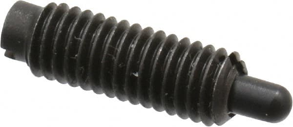 Jergens - 10-32, 9/16" Thread Length, 1/8" Plunger Projection, Steel Threaded Spring Plunger - 0.093" Max Plunger Diam, 9/16" Plunger Length, 0.5 Lb Init End Force, 5 Lb Final End Force - Caliber Tooling