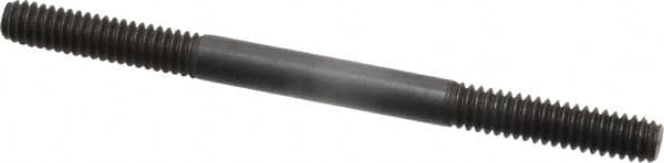 Jergens - 1/4-20 3-1/2" OAL Equal Double Threaded Stud - Alloy Steel, Black Oxide Finish, 1" Equal Thread Length - Caliber Tooling