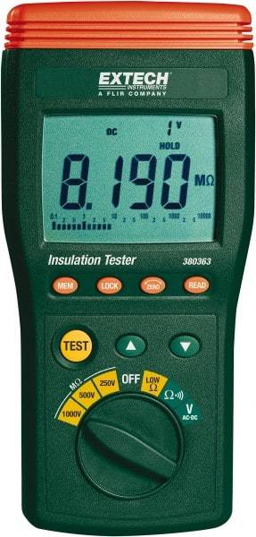 Extech - Digital LCD Display, 10,000 Megohm Electrical Insulation Resistance Tester & Megohmmeter - 1,000 VAC Max Test Voltage, Powered by 1.5V AA Battery - Caliber Tooling