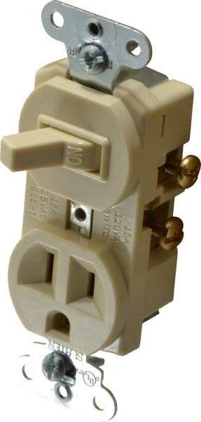 Pass & Seymour - 1 Pole, 120/125 Volt, 15 Amp, 1 Outlet, Flush Mounted, Self Grounding, Tamper Resistant Combination Outlet and Switch - 5-15R Configuration, 1 Switch, Side Wiring, UL Listed 20 498 Standard - Caliber Tooling