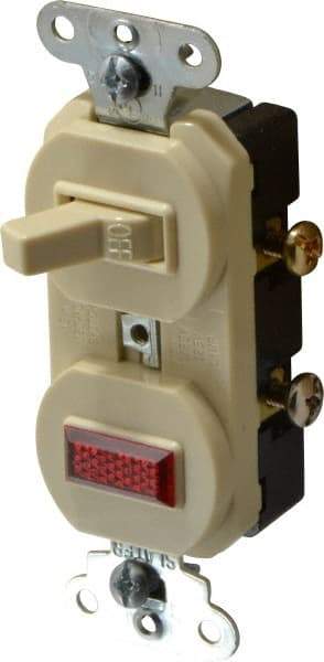 Pass & Seymour - 1 Pole, 120/125 VAC, 15 Amp, Flush Mounted, Ungrounded, Tamper Resistant Combination Switch with Pilot Light - NonNEMA Configuration, 1 Switch, Side Wiring, UL Listed 20 498 Standard - Caliber Tooling