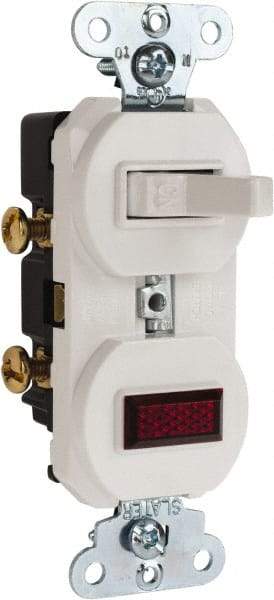 Pass & Seymour - 1 Pole, 120/125 VAC, 15 Amp, Flush Mounted, Ungrounded, Tamper Resistant Combination Switch with Pilot Light - NonNEMA Configuration, 1 Switch, Side Wiring, UL Listed 20 498 Standard - Caliber Tooling