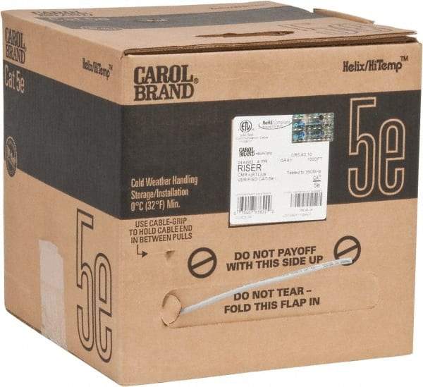 Made in USA - Cat5e, 24 AWG, 4 Wires, Unshielded Network & Ethernet Cable - Gray, Polyolefin, 1,000' OAL - Caliber Tooling