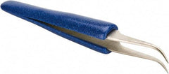 Aven - 4-1/2" OAL 7-SA Ergonomic Cushion Grip Tweezers - Curved, Super-Fine, Pointed Tips - Caliber Tooling