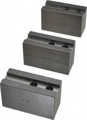 H & R Manufacturing - 1.5mm x 60° Serrated Attachment, Square Soft Lathe Chuck Jaw - 3 Jaws, Steel, 1.181" Btw Mount Hole Ctrs, 4" Long x 1-3/4" Wide x 2-1/2" High, 0.63" Groove, 12mm Fastener - Caliber Tooling