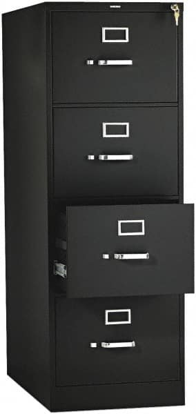 Hon - 15" Wide x 52" High x 26-1/2" Deep, 4 Drawer Vertical File with Lock - Steel, Black - Caliber Tooling