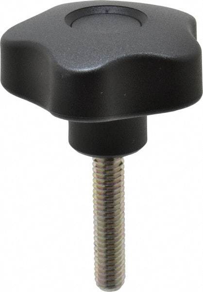 Elesa - 1.97" Head Diam, 5 Point Lobed Knob - 5/16-18 Stem, Thermoplastic, Black - Caliber Tooling