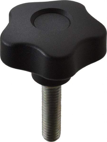 Elesa - 1.97" Head Diam, 5 Point Lobed Knob - 3/8-16 Stem, Thermoplastic, Black - Caliber Tooling