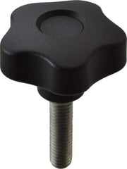 Elesa - 1.97" Head Diam, 5 Point Lobed Knob - 3/8-16 Stem, Thermoplastic, Black - Caliber Tooling