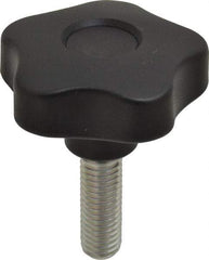 Elesa - 2.48" Head Diam, 5 Point Lobed Knob - 1/2-13 Stem, Thermoplastic, Black - Caliber Tooling