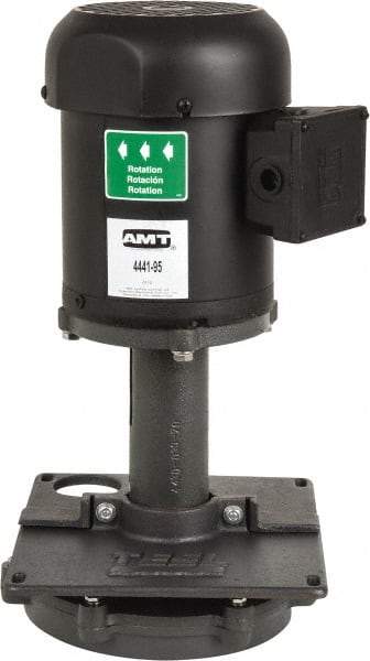 American Machine & Tool - 3/2 Amp, 230/460 Volt, 3/4 hp, 3 Phase, 1,725 RPM, Cast Iron Immersion Machine Tool & Recirculating Pump - 67 GPM, 1-3/4" Inlet, 14 psi, 19.7" Overall Height, 9.9" Body Length, NPT Thread, Stainless Steel Impeller, TEFC Motor - Caliber Tooling