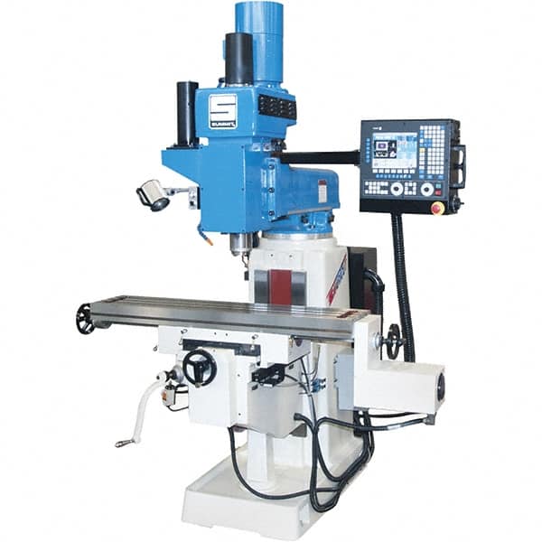 Summit - 11" Table Width x 52" Table Length, Variable Speed Pulley Control, 3 Phase Knee Milling Machine - CAT40 Spindle Taper, 5 hp - Caliber Tooling