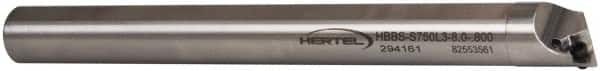 Hertel - 0.8" Min Bore Diam, 8" OAL, 3/4" Shank Diam, HBBS Indexable Boring Bar - 3" Max Bore Depth, WPMT Insert, Screw Holding Method - Caliber Tooling