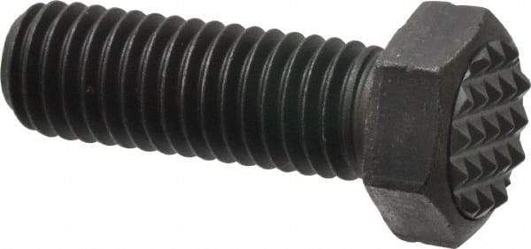 Fairlane - Serrated Tooth, 1/2-13, 1-1/2" Shank Length, 1-1/2" Thread Length, Black Oxide Finish, Hex Head, Adjustable Positioning Gripper - 5/8" Pad Diam, 3/4" Hex, 23/64" Head Height, Fine Tooth Grade - Caliber Tooling