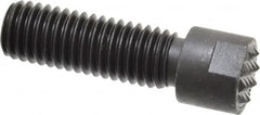 Fairlane - Serrated Tooth, 1/2-13, 3/16" Internal Hex, 1-1/2" Shank Length, 1-1/2" Thread Length, Black Oxide Finish, Round Head, Adjustable Positioning Gripper - 1/2" Pad Diam, 5/8" Hex, 1/4" Head Height, Fine Tooth Grade - Caliber Tooling