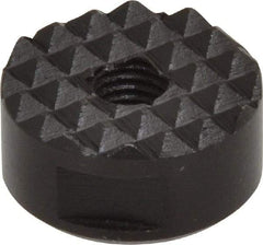 Fairlane - 1/4-28 Thread, 3/4" Diam, 3/8" High, Threaded, Fine Tooth Grade Diamond Serration Tooth Pattern, High Speed Steel, Round Positioning Gripper - 3/16" Flat Width, Black Oxide Coated - Caliber Tooling