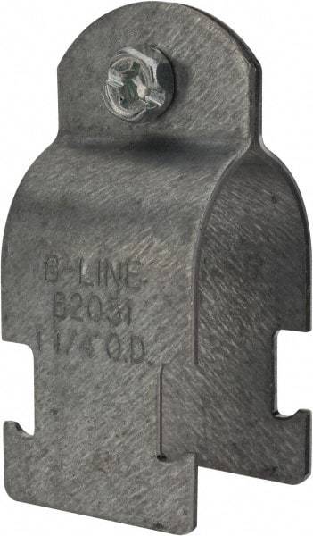 Cooper B-Line - 1-1/4" Pipe, 14 Gauge, Grade ASTM A1011," Pipe or Conduit Clamp - Zinc Plated, 600 Lb Capacity, All Conduit - Caliber Tooling