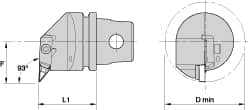 Kennametal - Left Hand Cut, Size KM32, V.. Insert Compatiblity, Internal Modular Turning & Profiling Cutting Unit Head - 27mm Ctr to Cutting Edge, 35mm Head Length, Through Coolant, Series Top Notch - Caliber Tooling