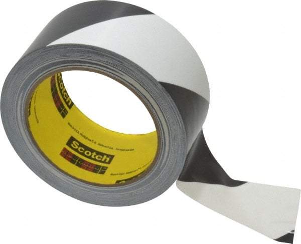 3M - Black & White Striped Vinyl Tape - 2" Wide x 108' Long x 5.4 mil Thick, General Traffic - Caliber Tooling