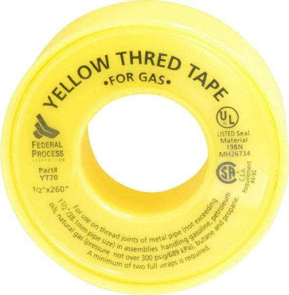 Federal Process - 1/2" Wide x 260" Long Gas Pipe Repair Tape - 3.8 mil Thick, -450 to 550°F, Yellow - Caliber Tooling