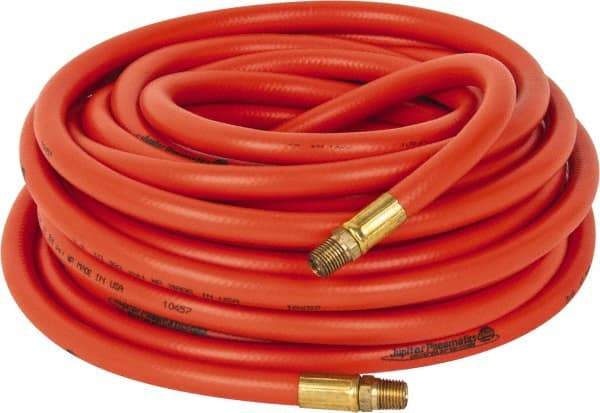 PRO-SOURCE - 3/8" ID x 19/32" OD 50' Long Multipurpose Air Hose - MNPT x MNPT Ends, 300 Working psi, 23 to 150°F, 1/4" Fitting, Orange - Caliber Tooling