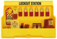 Master Lock - Equipped Polycarbonate Electrical Lockout Station - 22 Inch Wide x 15-1/2 Inch High x 4-1/8 Inch Deep, Yellow - Caliber Tooling