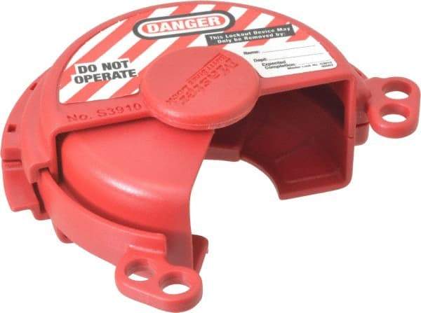 Master Lock - 2-3/8 to 3 Inch Valve Handle Size, Xenoy Thermoplastic Gas Cylinder Valve Lockout - 3/8 Inch Max Shackle Diameter, Red - Caliber Tooling