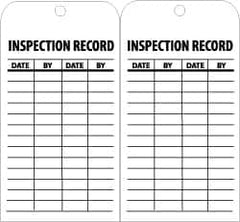 NMC - 3" High x 6" Long, INSPECTION RECORD, English Safety & Facility Inspection Tag - Tag Header: Notice, 2 Sides, Black & White Unrippable Vinyl - Caliber Tooling