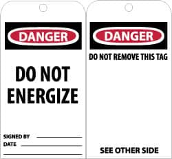 NMC - 3" High x 6" Long, DANGER - DO NOT ENTER, English Safety & Facility Accident Prevention Tag - Tag Header: Danger, 2 Sides, Black, Red & White Unrippable Vinyl - Caliber Tooling