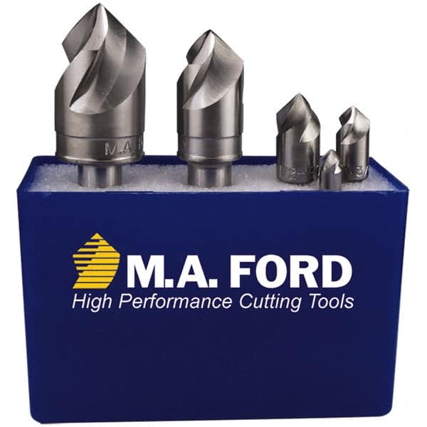 M.A. Ford - 5 Piece, 1/4 to 3/4" Head Diam, 100° Included Angle, Single End Countersink Set - Caliber Tooling