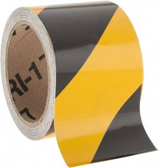 NMC - Black & Yellow Striped Vinyl Tape - 3" Wide x 30' Long x 0.002" Thick, General Traffic - Caliber Tooling